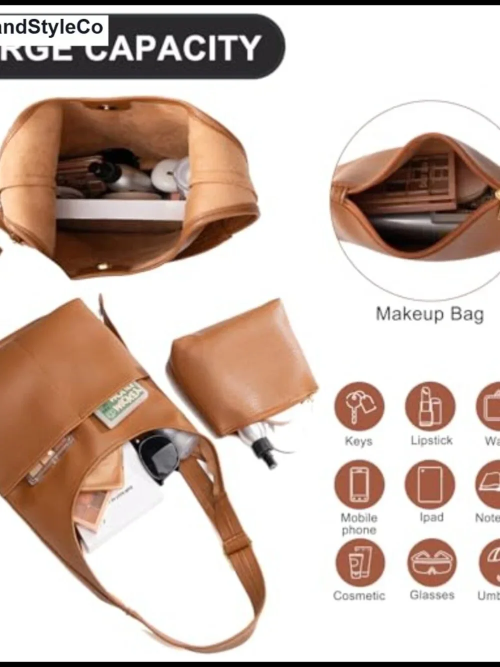 Slouchy Hobo Tote Bag Soft Vegan Leather Shoulder Purse Travel